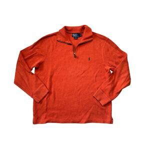 Polo Ralph Lauren Quarter Zip Sweater Mens L Orange Cotton Knit Pony Pullover
